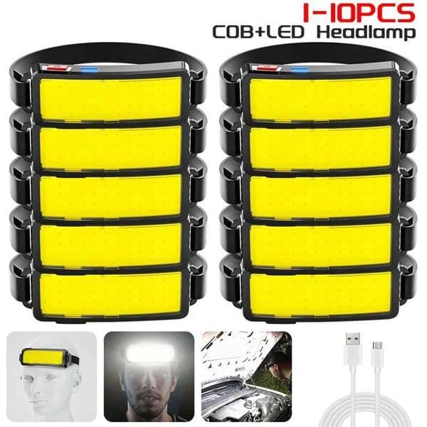 USB Rechargeable Powerful COB Headlamp Built-in Battery Fishing Head Flashlight Outdoor Head-mounted Camping Hunting HeadlampW251129