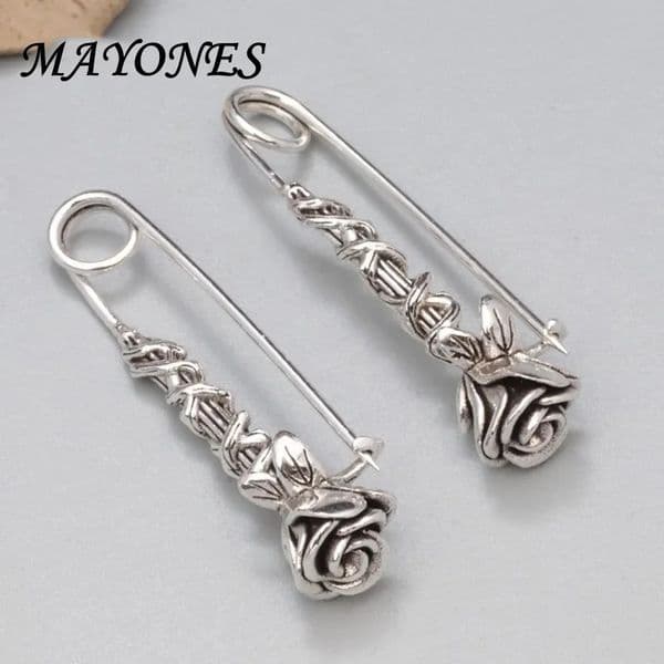 Real S925 Silver Original Rose Pin Vintage Chic Fashion Simple Womens Brooch Accessories Christmas Gift 251120