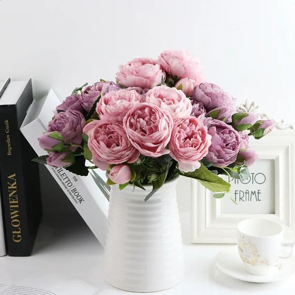 1 bundle of silk peony bouquet home decoration accessories wedding party scrapbook plants DIY canopy artificial roses 250424