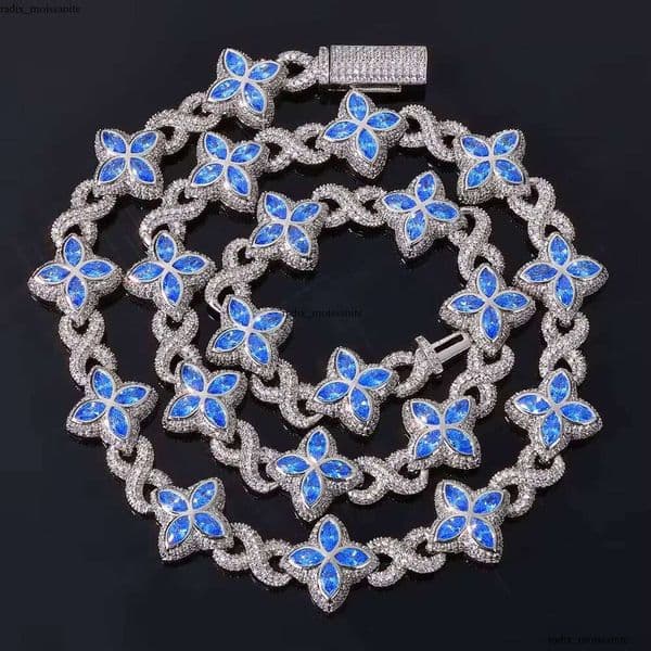 Hip Hop Jewelry 8mm Colorful Ice VVS GRA VVS Moissanite Flower Infinity Symbol 18K Chain 14K Four-leaf Clover Unisex Necklace
