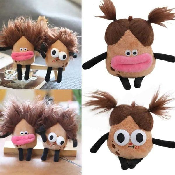 Funny Fried Hair Potato Plush Keychains Toy Pendant Sausage Mouth Fabric Cotton Doll Cartoon Key Chain Small Gifts for Friends Y251129