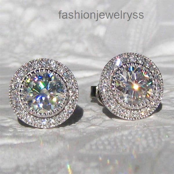 Luxury Cubic Zirconia Stud Earrings for Women Men 18K Real Gold Silver Plated Sparkling CZ Crystal Earrings Designer Simulated Diamond Round Earrings Party Jewelry