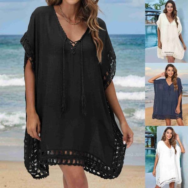Womens Dress Womens Hand Hook Splicing Strap Loose Beach Bikini Hoodie A910