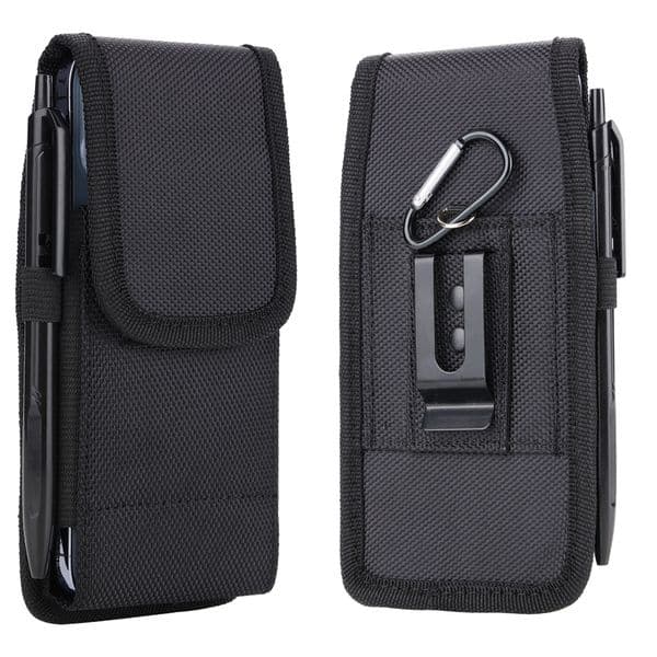 Universal 6.3 Inch Nylon Cell Phone Pouches Fit For iPhone 15 Pro Max With Holster Belt Clip Credit Card Slot Rugged Pouch Black Wallet Case For Men Women