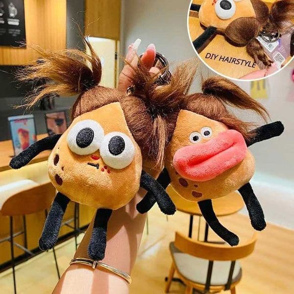 Fun Potato Doll Long Hair Plush Toy Doll Backpack Decoration Pendant Phone Chain Funny Keyrings Halloween Gifts for Girls Boys Y251129