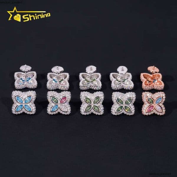 IGI New Stock Passed Tester GRA Certification VVS 14k VVS Moissanite 925 18k Silver Hip Hop Jewelry Colorful GRA Silicon Stone Earrings Clover