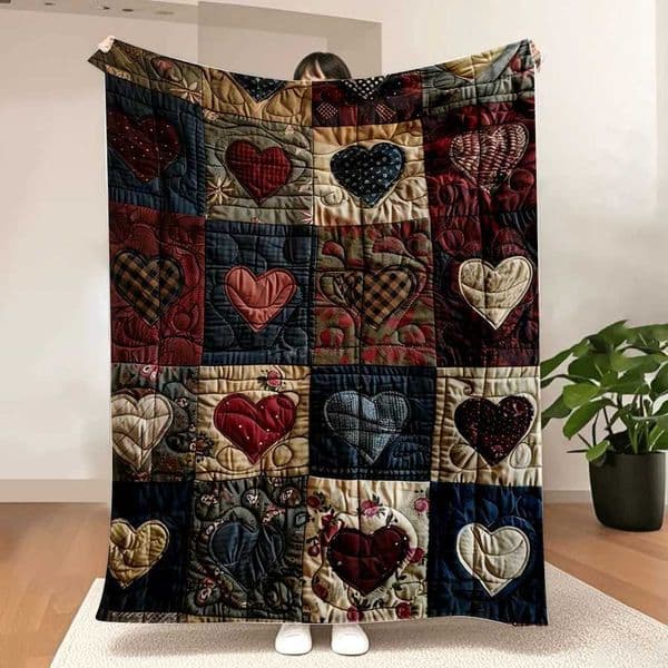Ultra-Soft Flannel Heart-Print Blanket - Lightweight and portable for year-round travel camping or office use Patchwork quiltW251129