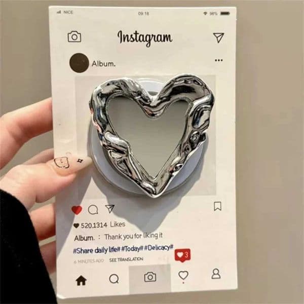 Pleated Silver Love Mirror Magnetic Holder Griptok Phone Stand Holder port For IPhone 17 16 For Pad Smart Tok Y251129