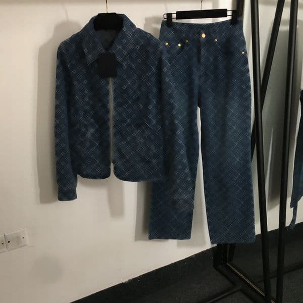 jacket women designer tracksuit girl brand summer denim two piece set fashion jacquard logo ladies long sleeve coat lady High waist denim pants Apr 29