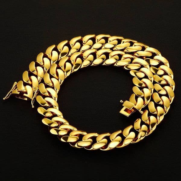 Cross-border Europe And America 22mm Copper-plated 24k Gold Color-preserving Cuban Chain Mens Personalized Necklace W