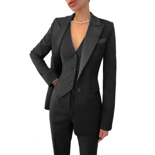 Black womens suit jacket vest pants 3 pieces suitable for office work slim and Burgundy set formal wedding attire 250530