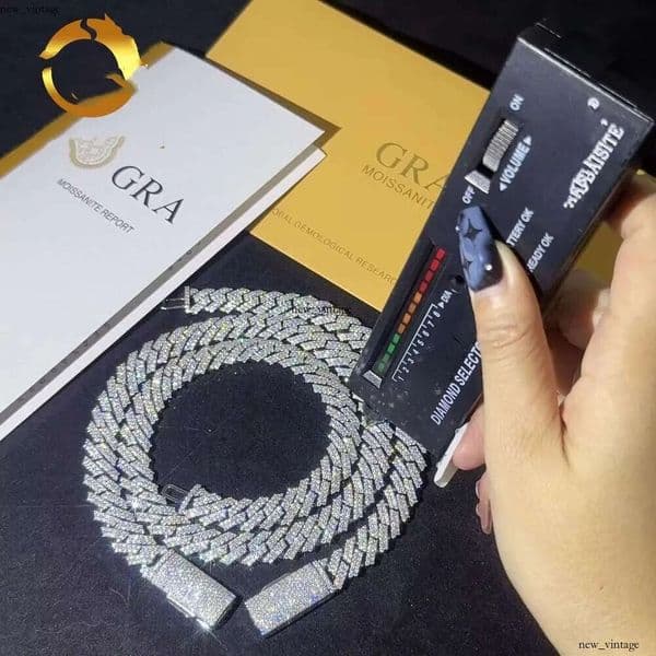 hip hop jewelry cuban link chain necklace designer for men 2 row bling moissanite diamond 14MM wide choker iced out chains necklaces prong gold plate rock f7