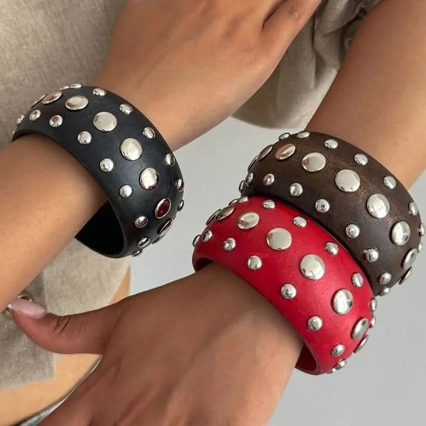 PuRui Hyperbole Creative Red Black Wooden CCB Chunky Bangle Bracelet for Women Vintage Punk Stackable Wide Bangle Grunge Jewelry 251129