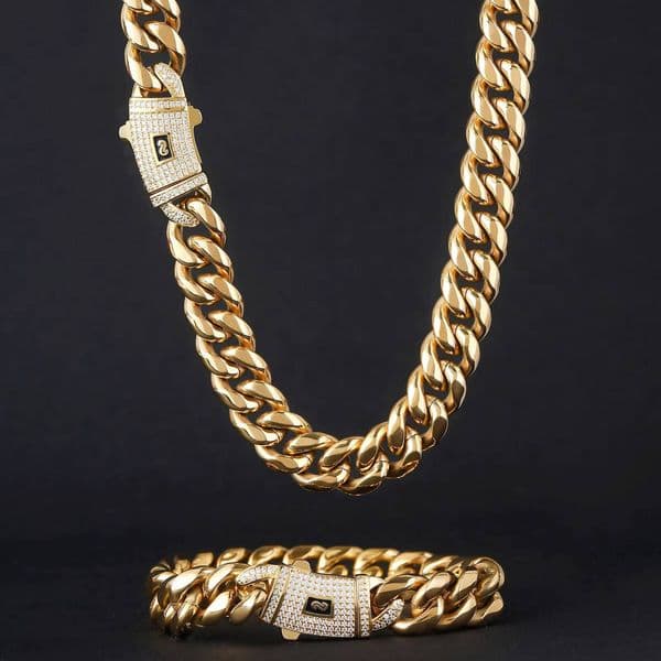 Pendant 14K 18K Gold 6mm-14mm Miami Cuban Bracelet Hip Hop Stainless Steel Gold Monaco Cuban Link Chain Necklace for Men Women