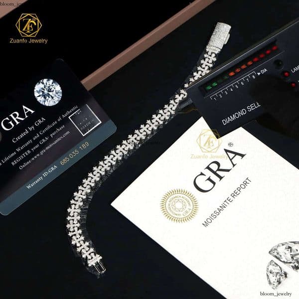 Cross Heart Shape 925 Solid Silver Iced Out GRA VVS Moissanite Bracelet for Women/mens Jewelry 0e