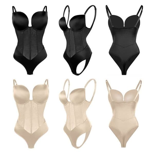 Women Bodysuit Shapewear Tummy Control Body Sculpting & Slimming Deep V Corset Pull Bra Bust Support Seamless Sling Body Suits Waist & Tummy Shaper