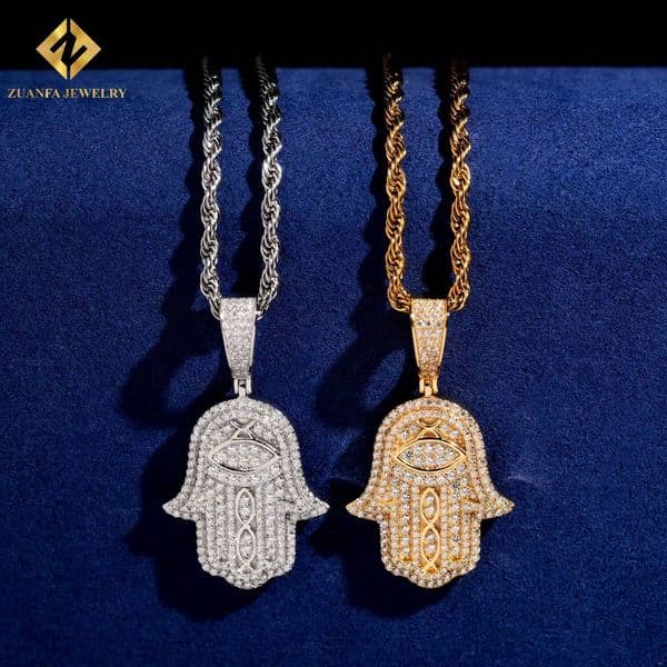 Factory Direct Hamsa Charm Fine Jewelry Hip Hop 925 Silver Moissanite VVS Iced Out Diamond Pendant