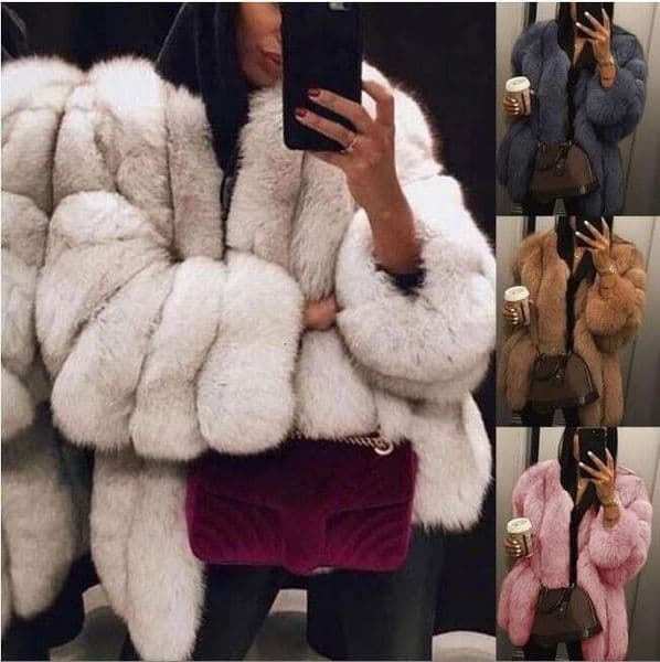 European American Style for Women New Autumn and Winter Fox Mid Length Faux Fur Coat