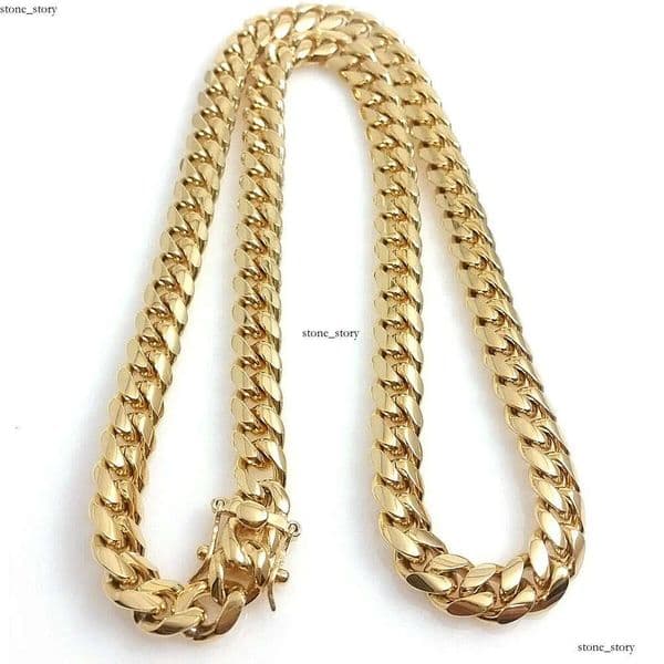 18K Gold Miami Cuban Link Chain Necklace Men Hip Hop Stainless Steel Jewelry Necklaces 09