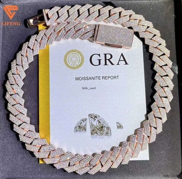 Fashion Design Solid Sier Gra Moissanite 18mm 20mm Wide Dia Iced Out Pendant Necklace Cuban k Chain for Rapper c8