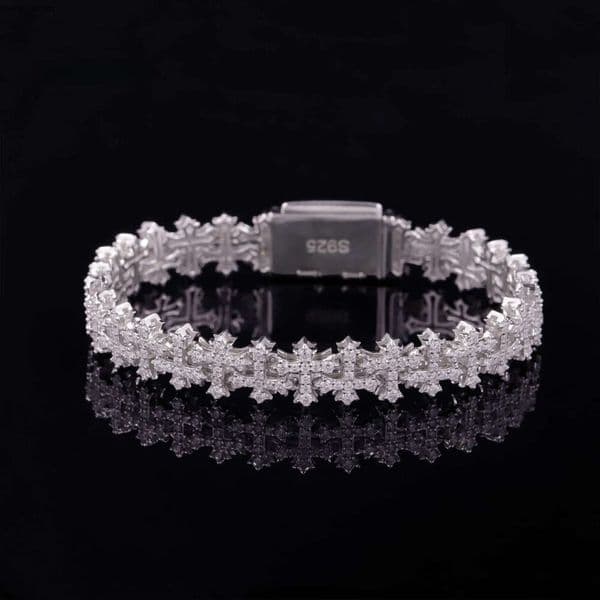 New Design 925 Sterling Silver 18K Gold Plated Link Bracelets Iced Out Vvs Moissanite Full Diamond Cross Chain Bracelet 61