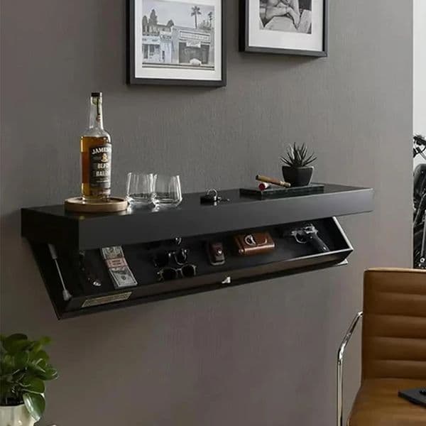 Wooden Flap Shelf with Secret Compartment Concealed Floating Shelf Wall-mounted Magicflap Shelf Home Decor 251126BJ