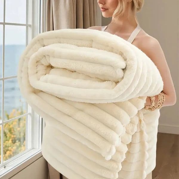 Local warehouse Striped Flannel Fleece BlanketUltra-Soft LightweightFur Rabbit Blanket 3Lbs IN US 251128