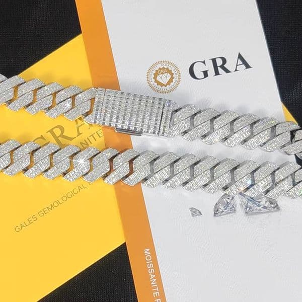 925 Silver Gold/Silver Plated Moissanite 20mm Cuban Link Chain Bracelet Iced Custom Hip Hop Jewelry with Test Pass Charm