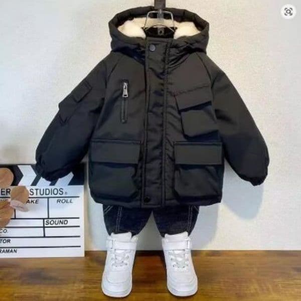 New Winter Down Cotton Jacket Boys Black Hooded Coat Children Outerwear Clothing Teenage 3-8Y Kids Parka Padded Snowsuit