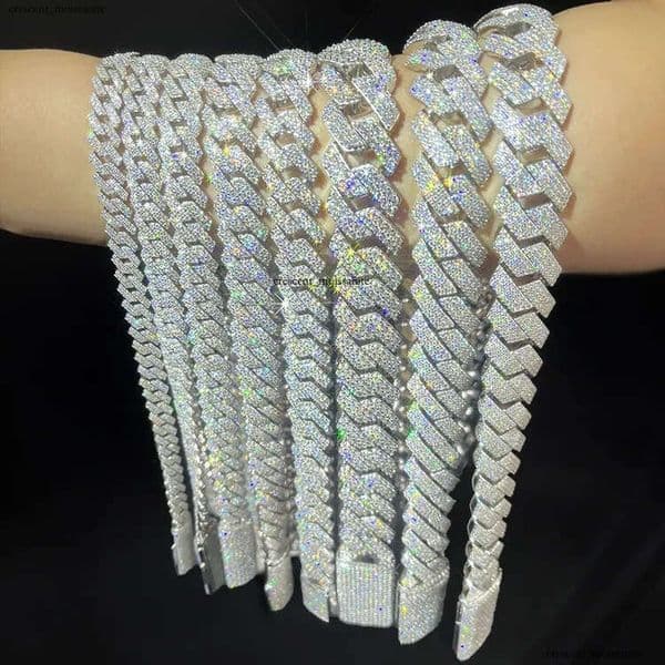 VVS Mossanite 2rows 8mm 10mm 12mm 14mm S Sier Dia Necklace Man Moissanite Hiphop Cuban k Chain 8f