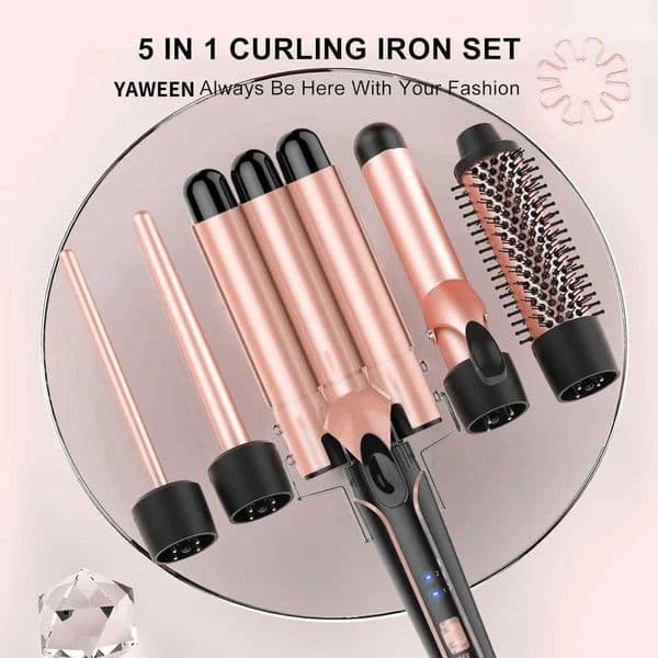 Professional Curling Iron Set 5 in 1 Hair Waver Curling Iron Interchangeable Triple Barrel and Electric Brushes for Hair Tools Z250122