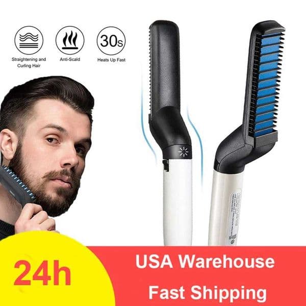 Beard Straightener For Men Heating Comb Hair Straightener Quick Beard Comb Straight Curling Electric Hot Beard Styling Brush Z250122
