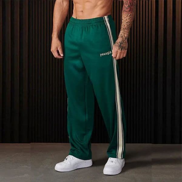 American Style Patchwork Striped Sweatpants y Men Bodybuilding Motion Casual Elastic Waist Letter Printing Trousers 250110