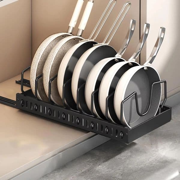 Pots and Pans Organizer Under CabinetSliding Pot Lid Holder and Pan Rack KitchenPull out Pot and Pan OrganizerDishes Storage 250118