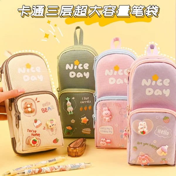 Creative Cute Pencil Case for Girl Cartoon Animal Rabbit Pencil Bag for Student Portable High Capacity Canvas Stationery Bag 250121