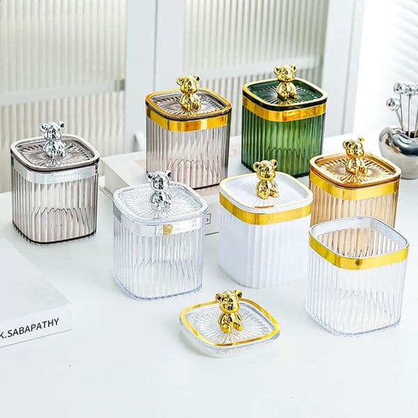 Cute Bear Cotton Swabs Box Makeup Pads Toothpick Storage Holder Home Kitchen Desktop Organizer Container 4 Colors 250115BJ