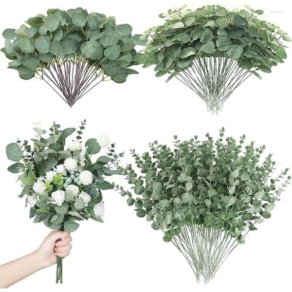 Decorative Flowers 5/10/20Pcs Artificial Eucalyptus Leaves Stems Bulk Silver Dollar Leaf Picks Plant Fake For Wedding Bouquets Floral Decor