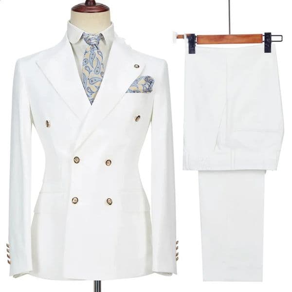 2024 Costume Homme White Double Breasted Business Suits For Men Groom Tuxedos Wedding Terno Masculino Slim Fit 2PCSBlazerPant 250121Z