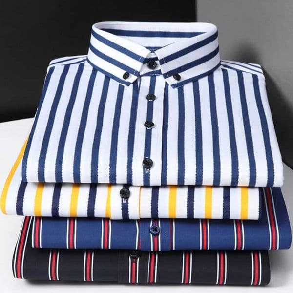 New elastic wrinkle resistant mens long sleeved formal shirt high-quality mens slim fit social business striped men clothingXJ250121