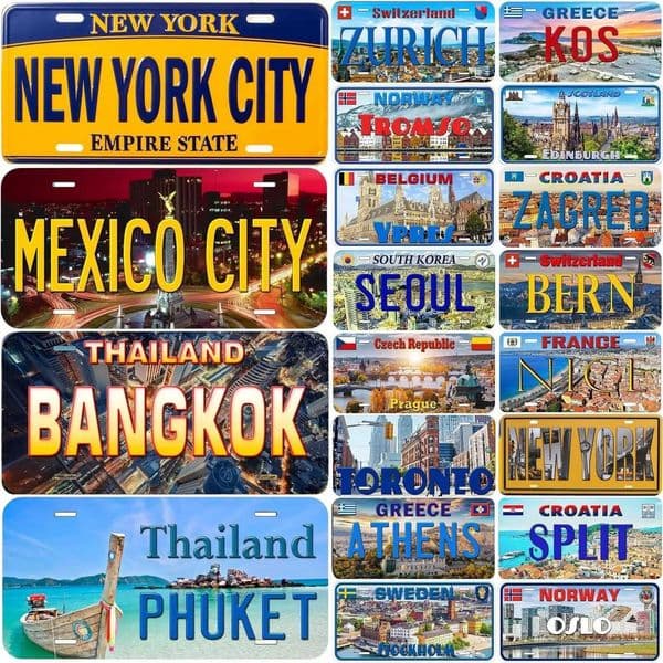 Vintage City License Plate New York Bangkok Zurich Athens Toronto Metal Aluminum Sign Metal Car Tag For Garage Bar Wall DecorXJ250116