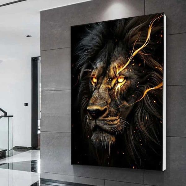 Black and Golden Light Lion Posters Modern Animal Canvas Painting Picture Wall Art for Living Room Home Decoration No FrameXJ250116