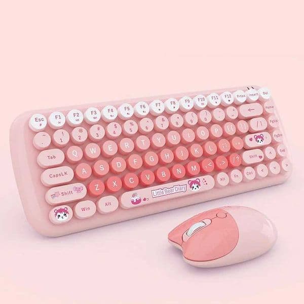 2.4G Wireless Keyboard Mouse Combo 84 Keys Compact Size Colorful Retro Round Keycaps For Laptop/Desktop Battery Powered X250203