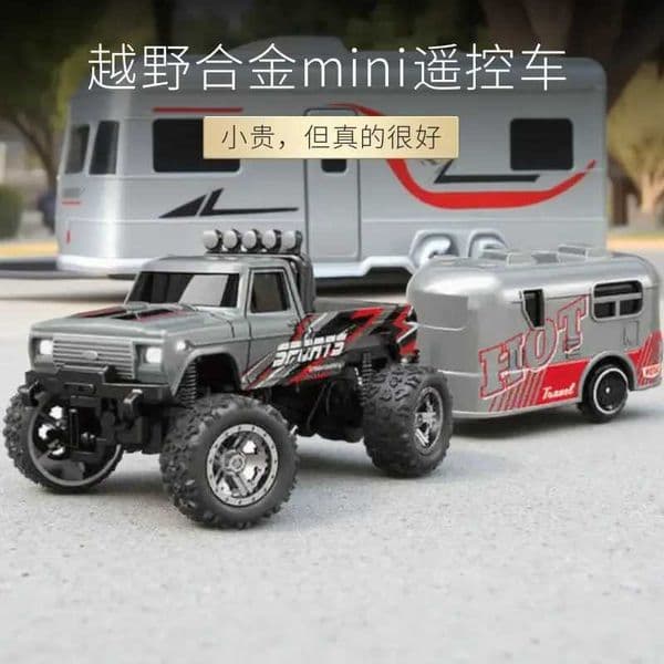 1 64 Speed Mini Off-Road Remote Control Car With Trailer Alloy Light Shock Absorption ChildrenS Desktop Racing Toy Gift X250203
