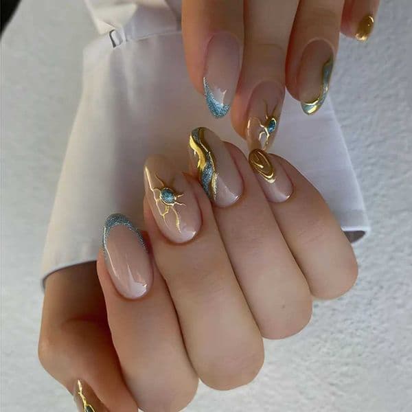 Press Ons Nail 24Pcs Golden French Fake With nail salon Almond Head Design Simple nail tech Oval False Wearable Press On Nails Full Cover Nail Tip Fake