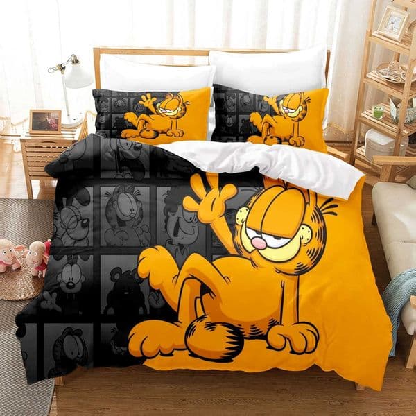 Garfield Anime Duvet Cover Set Comforte Printed Cartoon Twin Size Bedding Sets Christmas Gifts 3-piece X250203