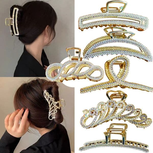 6 Pcs Large Metal Hair Claw ClipsClaw Clips with Pearl and rhinestone4.3 Hair Clips for Women Girls6 Styles Strong Hold Me 250120