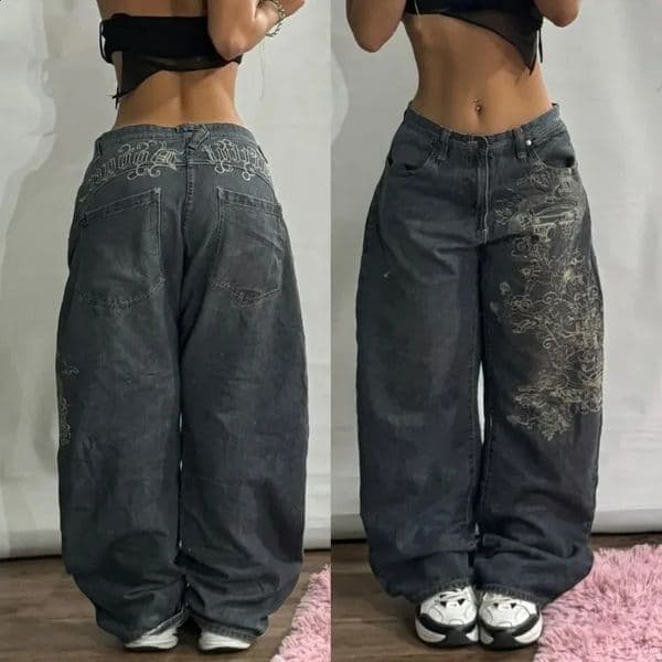 Streetwear Fashion Oversized Print Baggy Jeans Y2K Harajuku Hiphop Vintage Pop Gothic High Waist Wideleg Pants Trousers 250107ZBANJIA