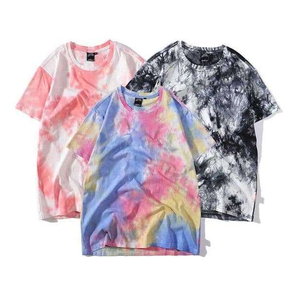 Tie dye mens summer T-shirt 100% pure cotton fashionable short sleeved womens street clothing hip-hop mens top M-2XL W250117