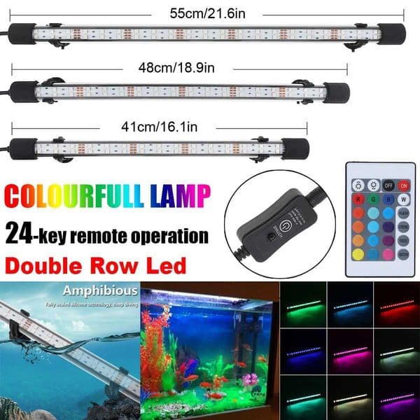 RGB Aquarium Light IP68 Waterproof Fish Tank Lights T8 Double Row Super Bright Underwater Light with Remote Control Z250205