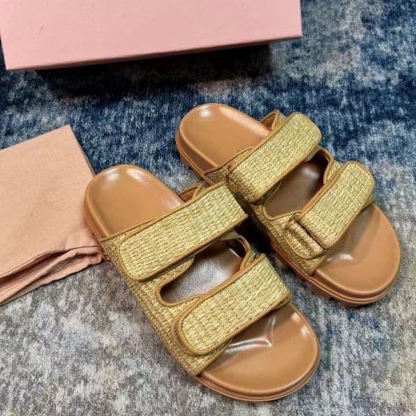 Fashion Designer Summer Lafite woven letter slippers versatile flat Shoes comfortable magic sticker sandals